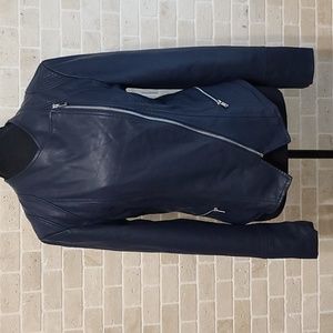Willi Smith Women's Navy Faux Leather Fitted Jacket  ( Sz M)